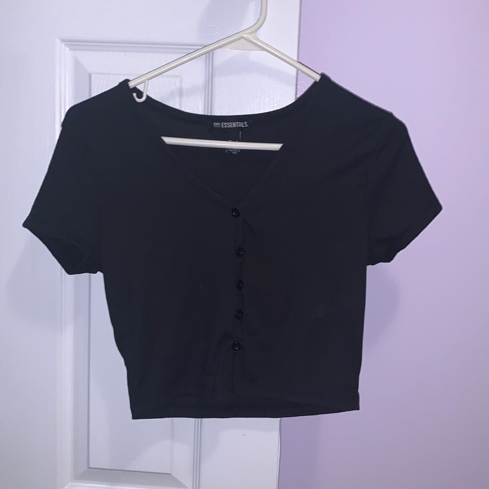 Small black button up crop top